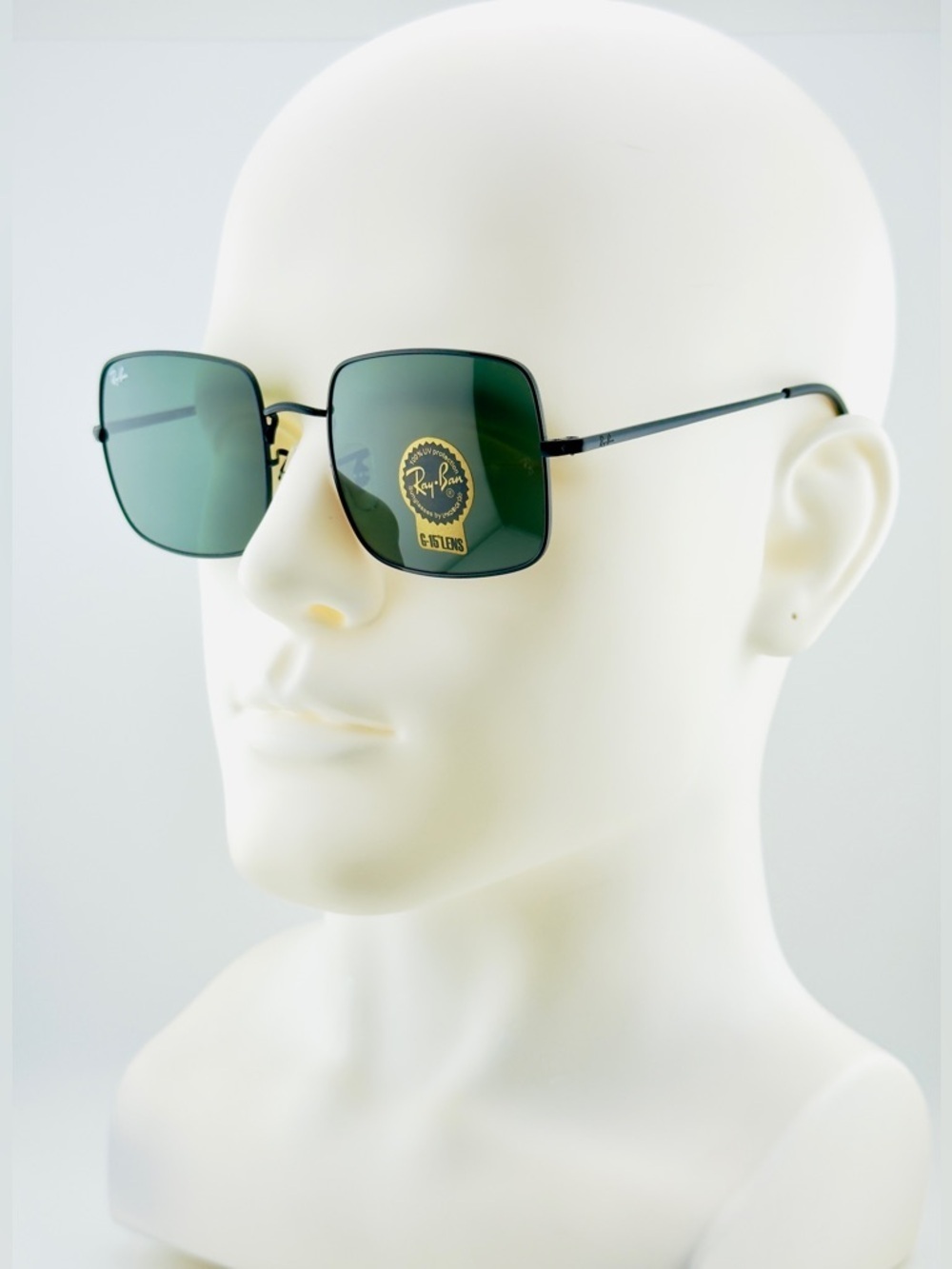 Ray-Ban Women’s Square Sunglasses RB1971 Polished Black Metal Frame Green Lenses